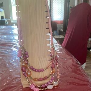 Used Pink and Gold Beaded 4 strand Necklace